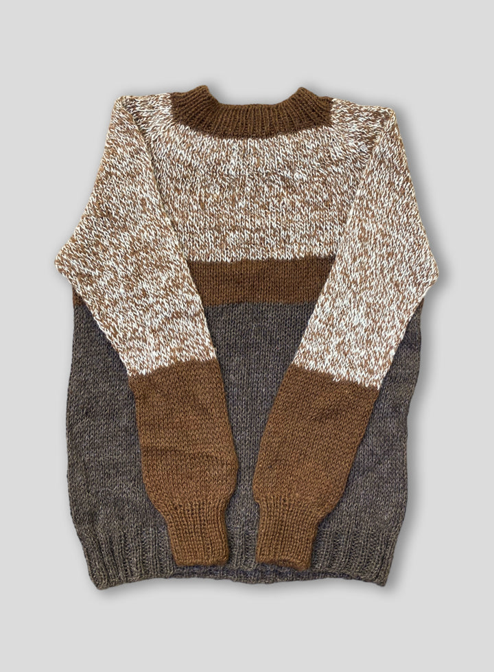 Brown and White Hand-Knitted Llama Sweater