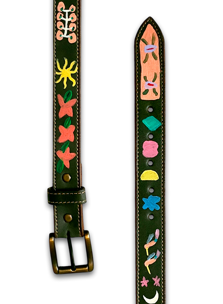 Hand-Painted Leather Belt (Size 28)