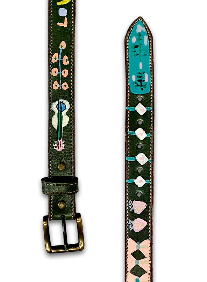 Hand-Painted Leather Belt (Size 38)