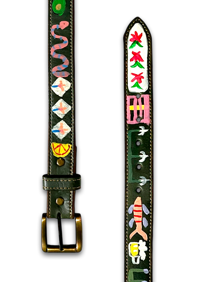 Hand-Painted Leather Belt (Size 30)