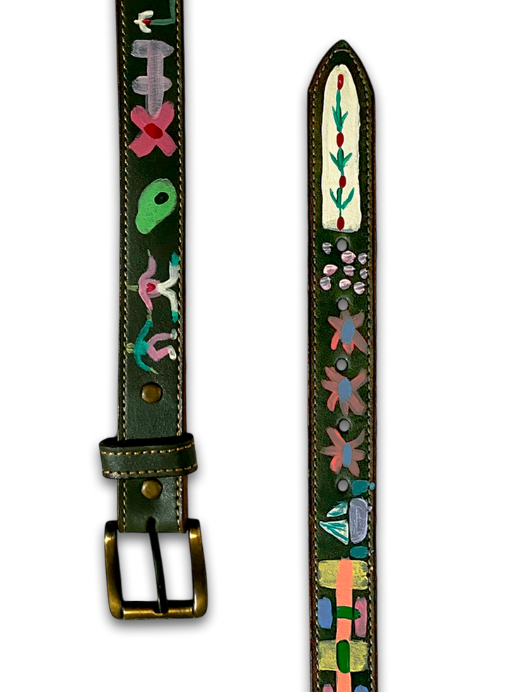 Hand-Painted Leather Belt (Size 30)