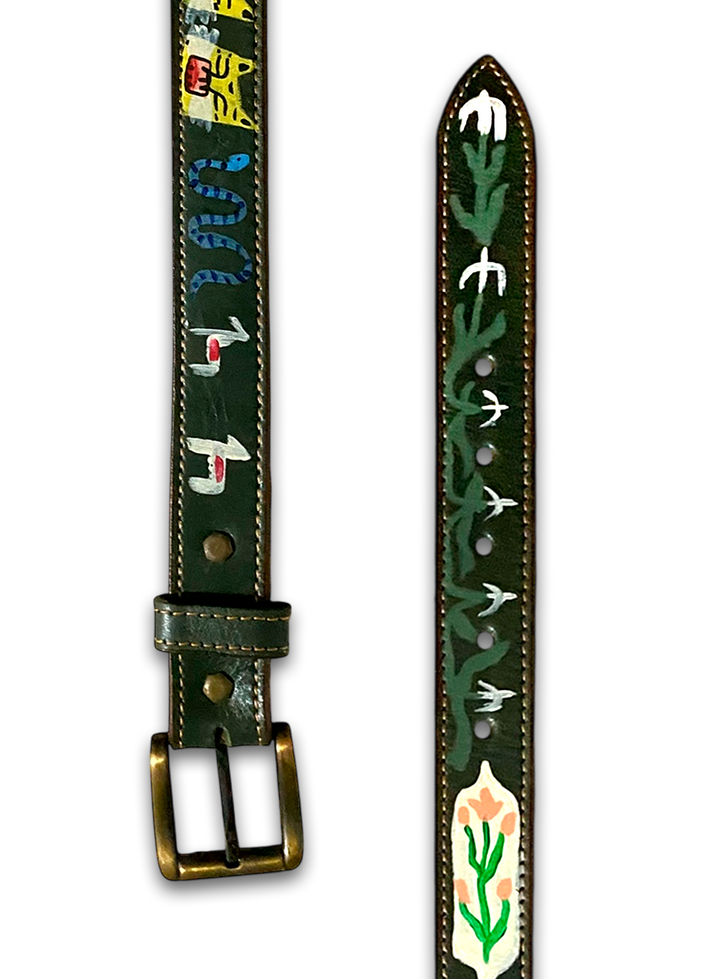 Hand-Painted Leather Belt (Size 42)