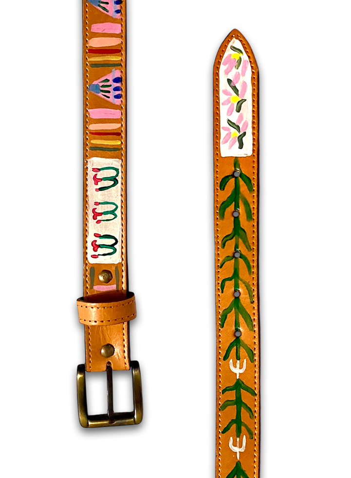 Hand-Painted Leather Belt (Size 34)