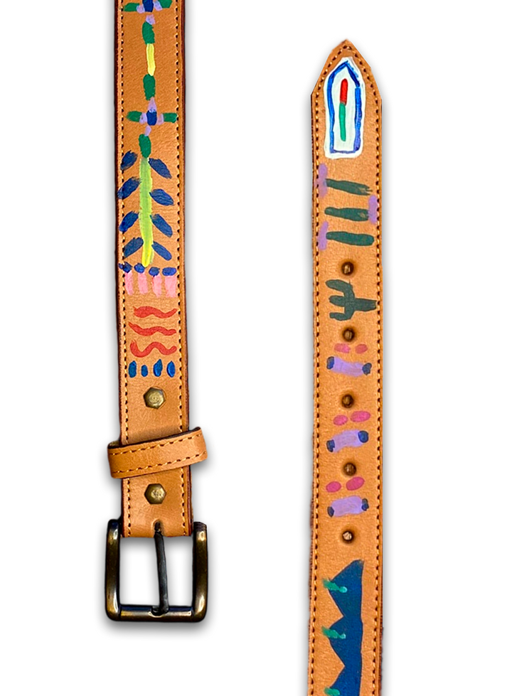 Hand-Painted Leather Belt (Size 32)