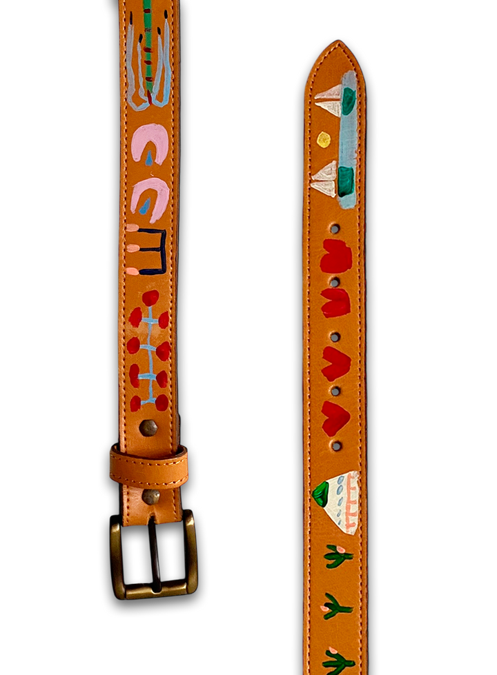 Hand-Painted Leather Belt (Size 36)