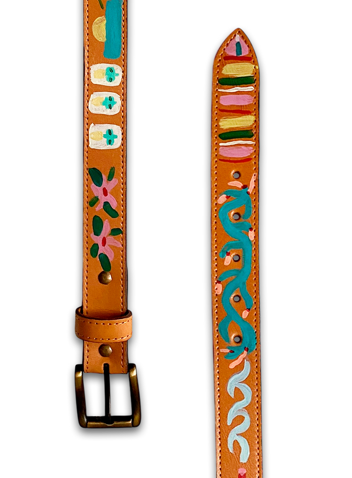 Hand-Painted Leather Belt (Size 38)