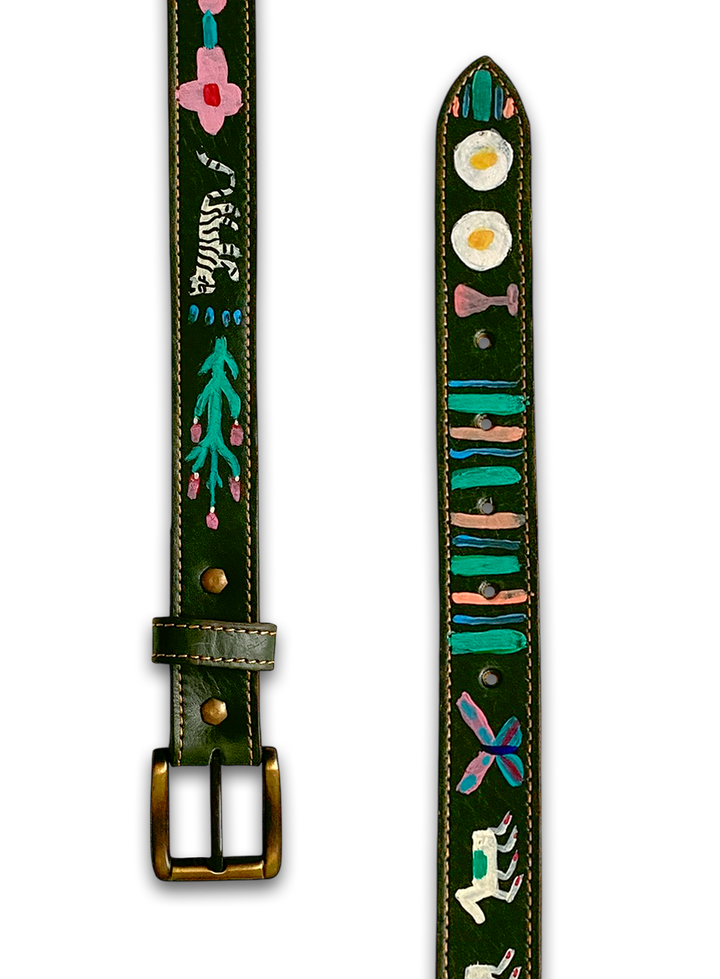 Hand-Painted Leather Belt (Size 30)