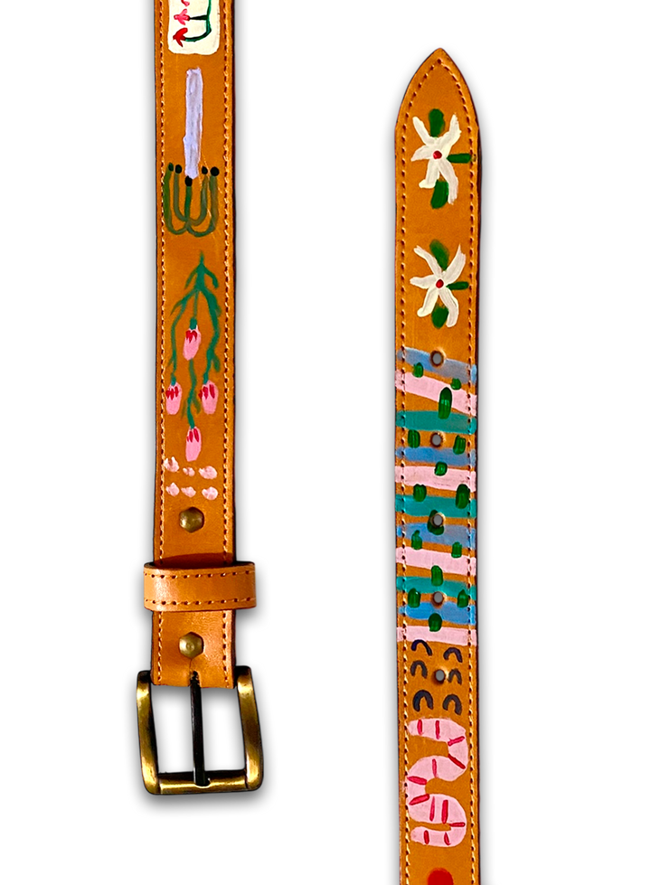 Hand-Painted Leather Belt (Size 26)