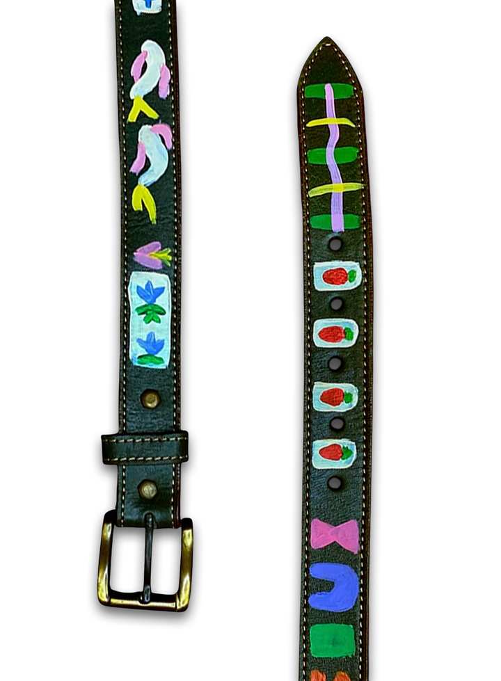Hand-Painted Leather Belt (Size 38)