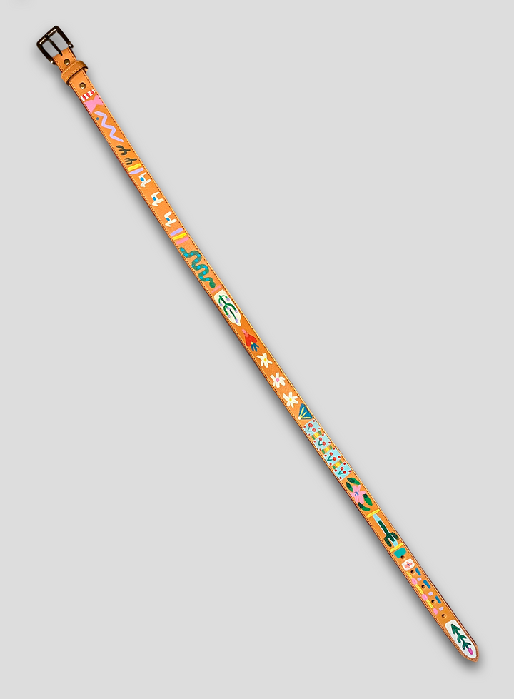Hand-Painted Leather Belt (Size 34)
