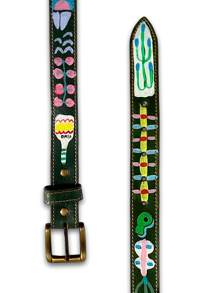 Hand-Painted Leather Belt (Size 36)