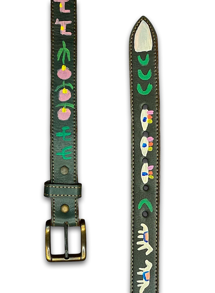 Hand-Painted Leather Belt (Size 40) 1