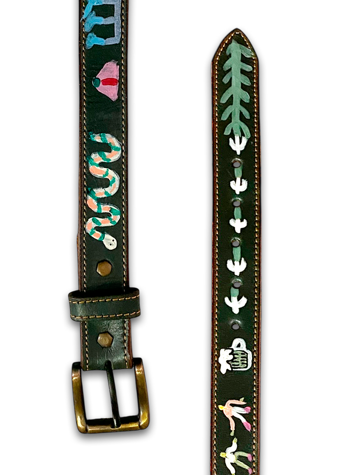 Hand-Painted Leather Belt (Size 38)
