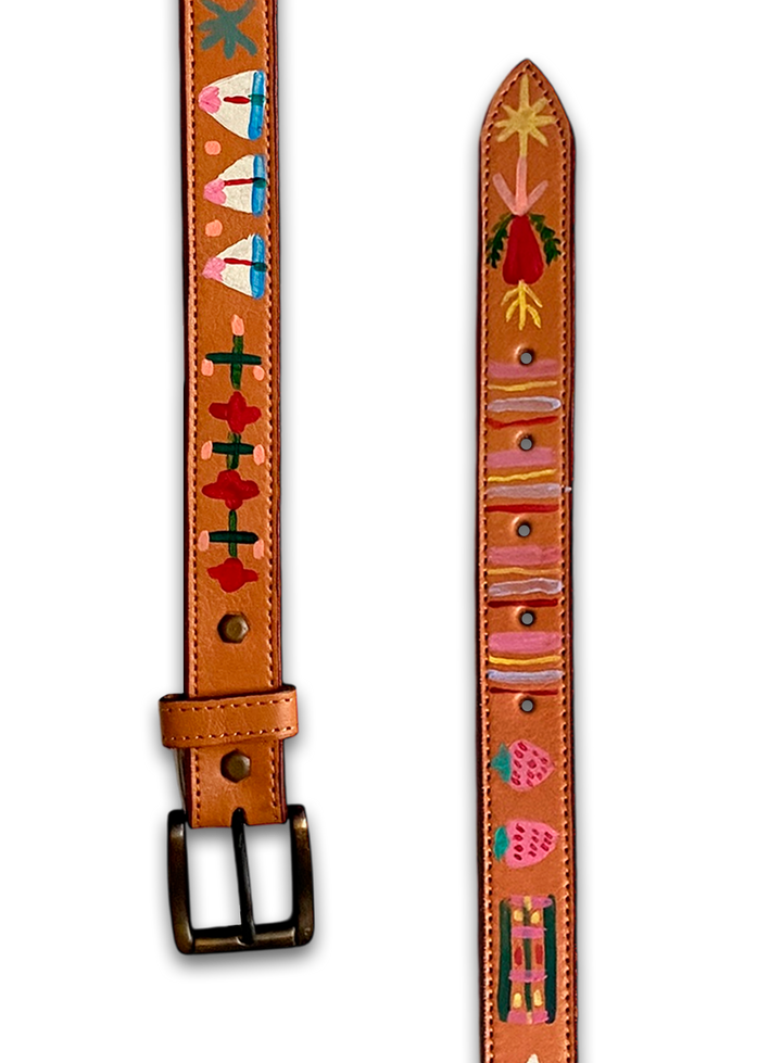 Hand-Painted Leather Belt (Size 38)