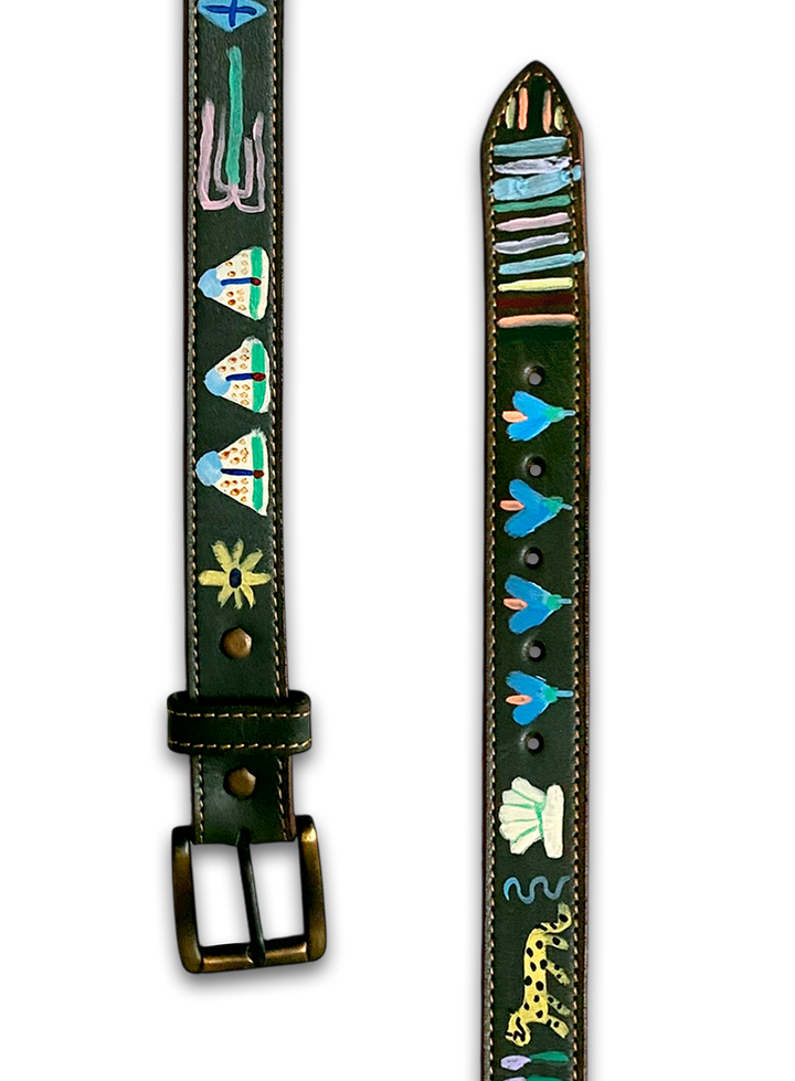 Hand-Painted Leather Belt (Size 32)