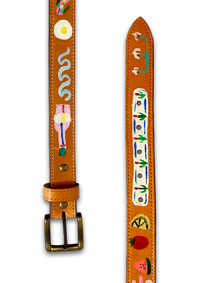 Hand-Painted Leather Belt (Size 34)