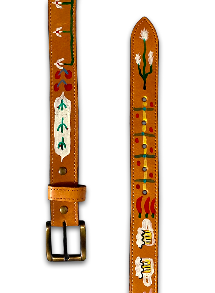 Hand-Painted Leather Belt (Size 34)