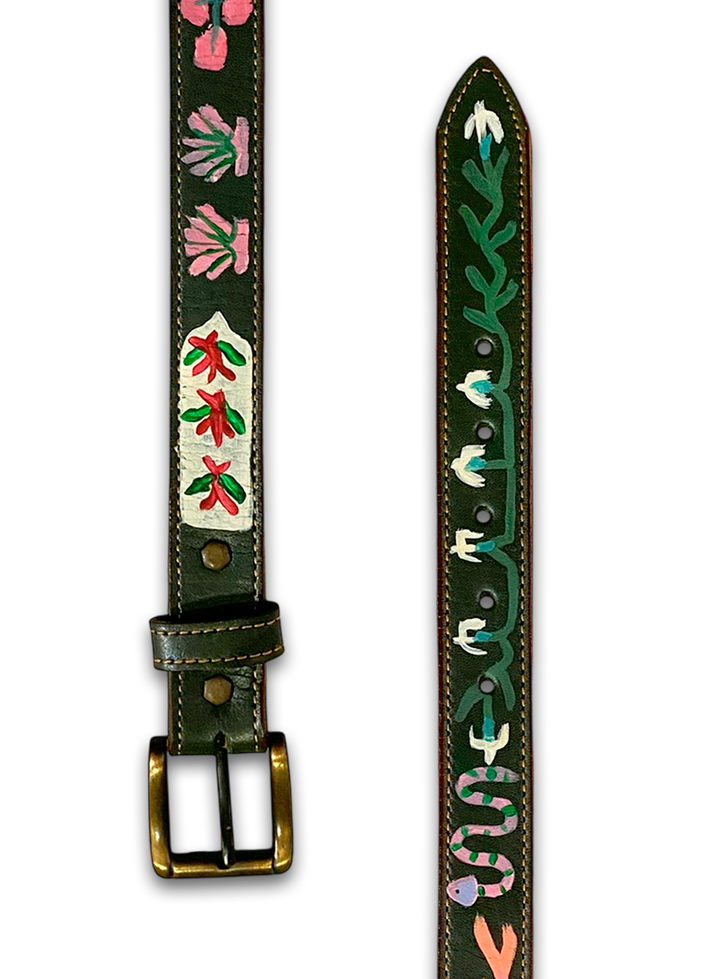 Hand-Painted Leather Belt (Size 30)