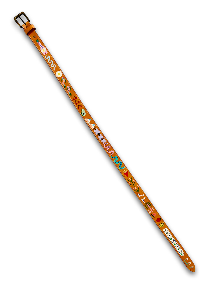 Hand-Painted Leather Belt (Size 34)