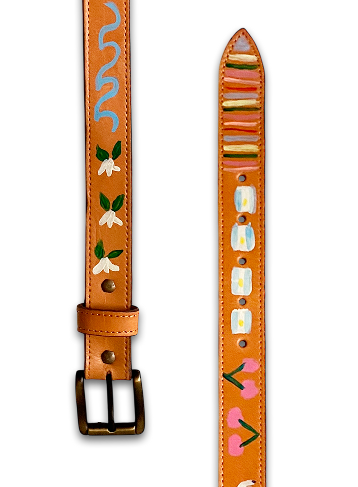 Hand-Painted Leather Belt (Size 38)