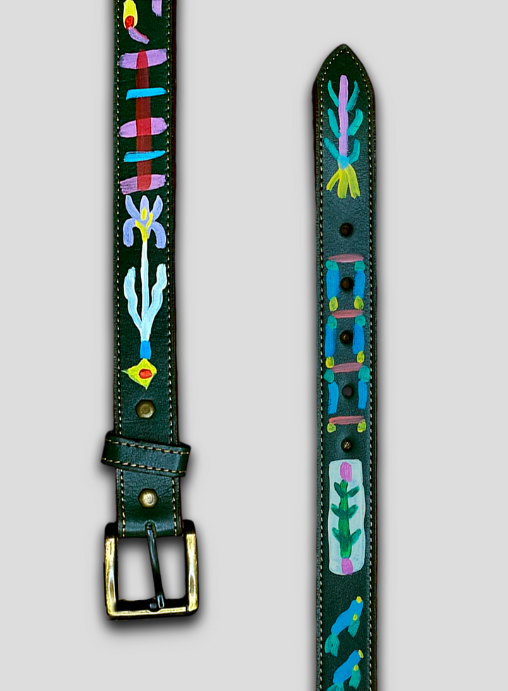 Hand-Painted Leather Belt (Size 32)