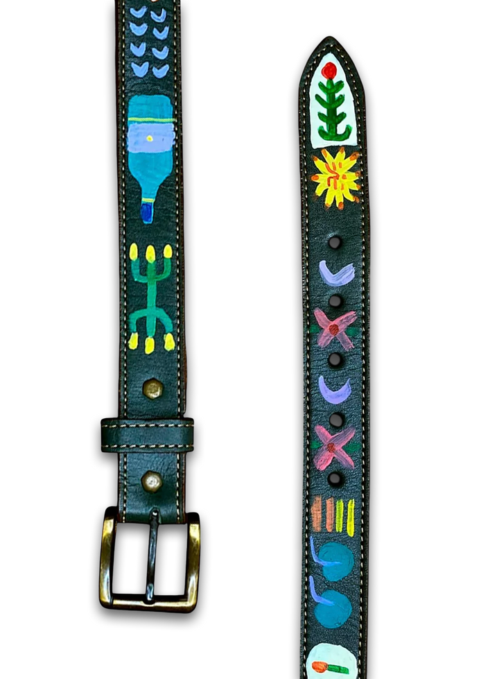 Hand-Painted Leather Belt (Size 34)