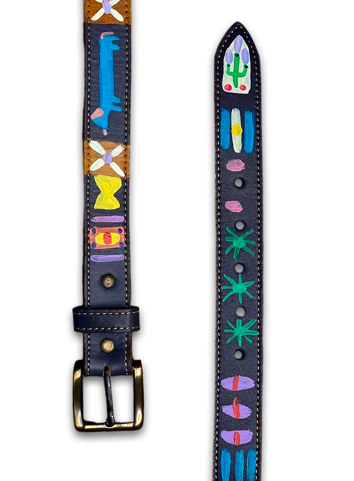 Hand-Painted Leather Belt (Size 34)
