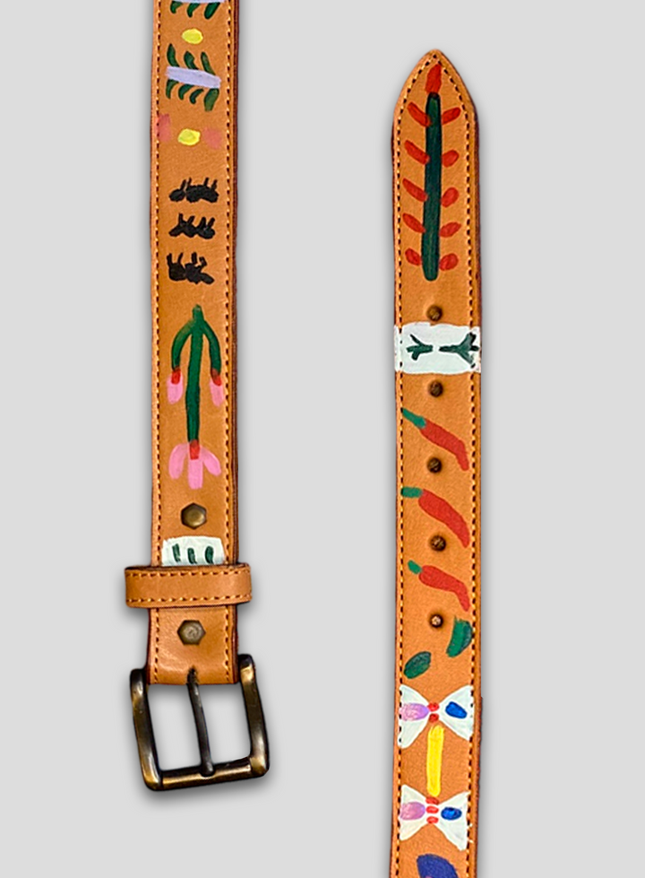 Hand-Painted Leather Belt (Size 32)