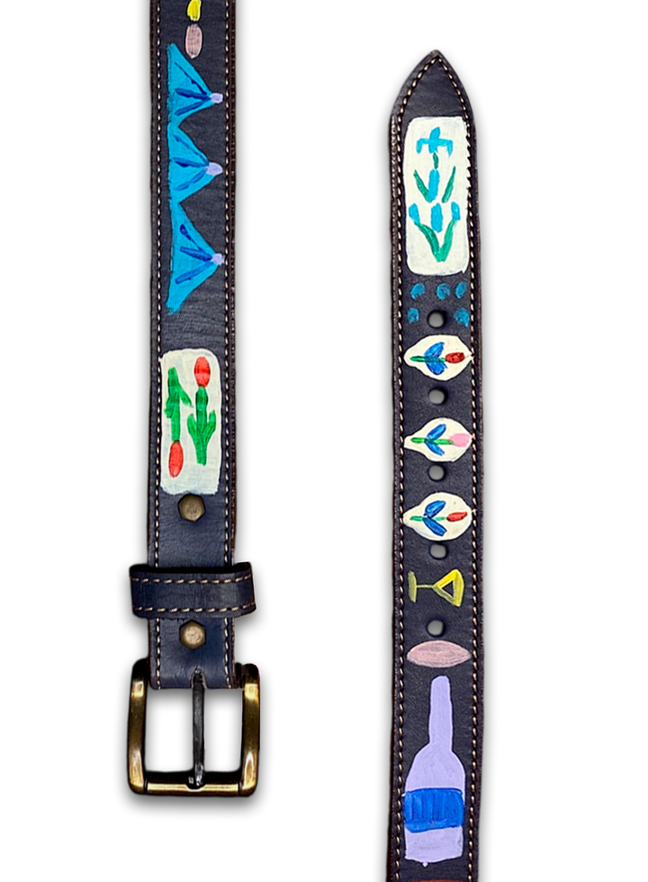 Hand-Painted Leather Belt (Size 36)
