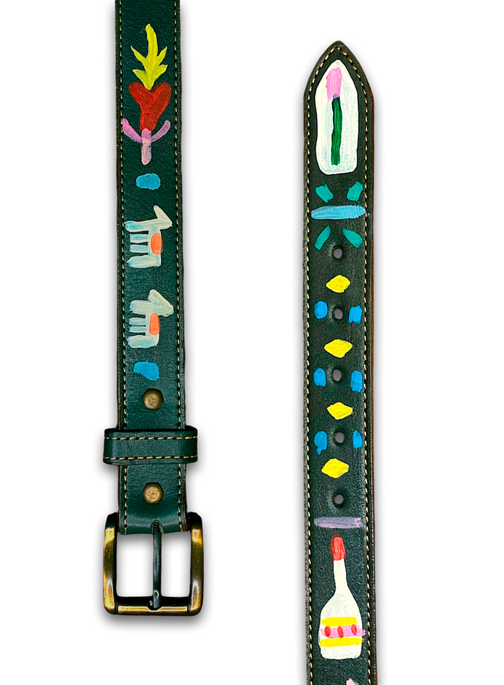 Hand-Painted Leather Belt (Size 30)