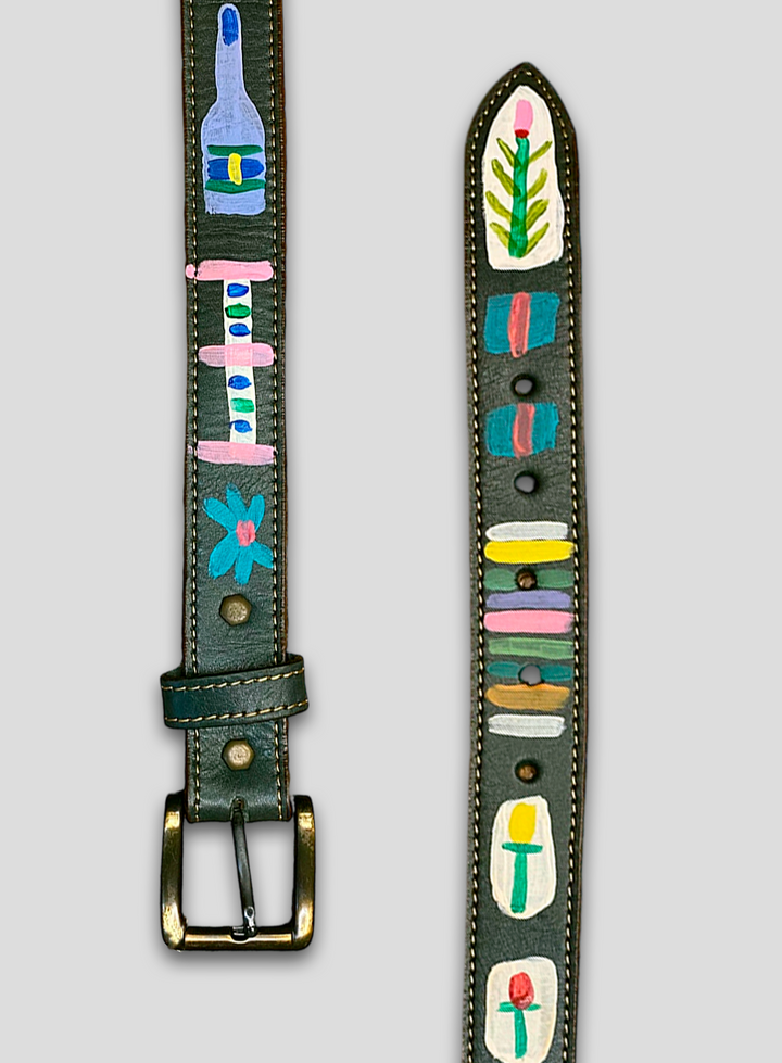 Hand-Painted Leather Belt (Size 42)