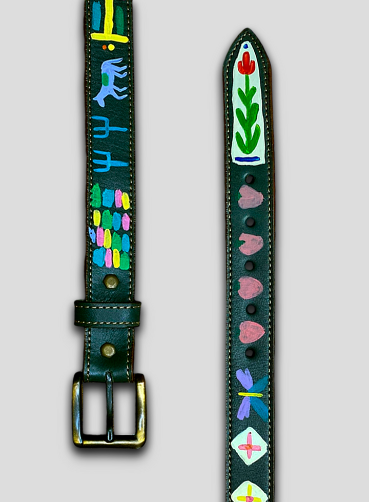 Hand-Painted Leather Belt (Size 34)