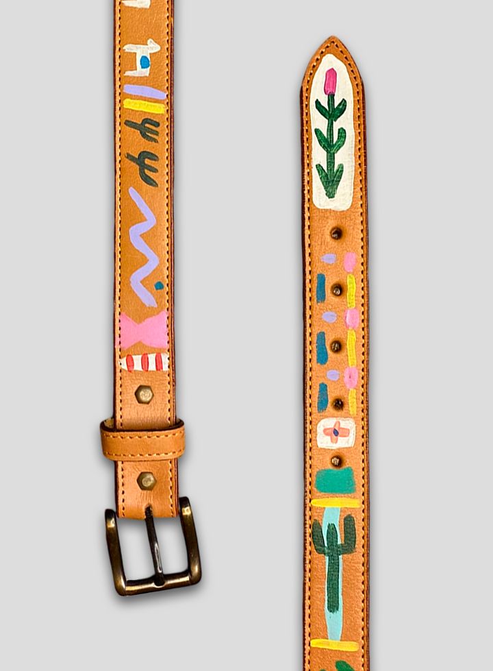 Hand-Painted Leather Belt (Size 34)