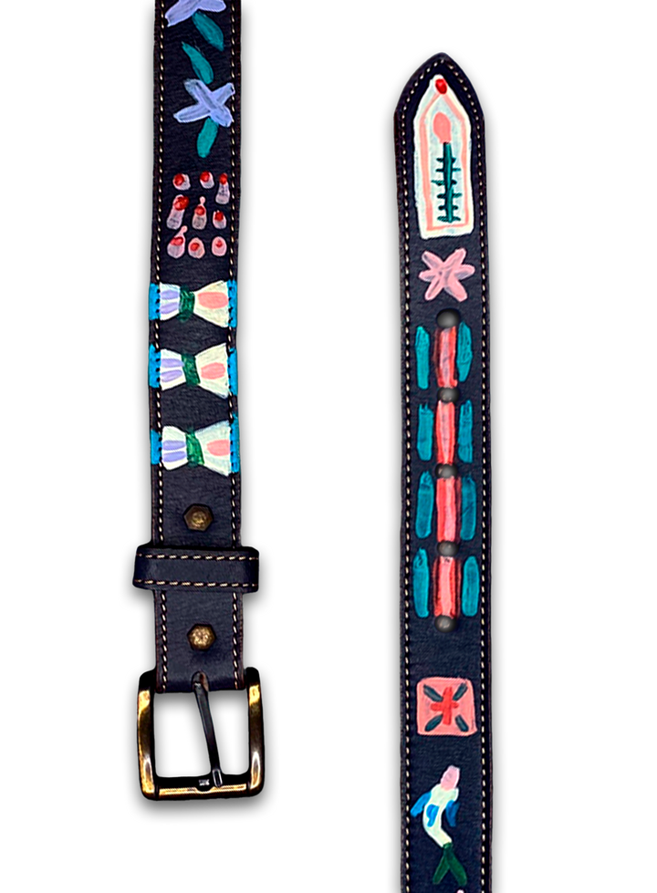 Hand-Painted Leather Belt (Size 38)