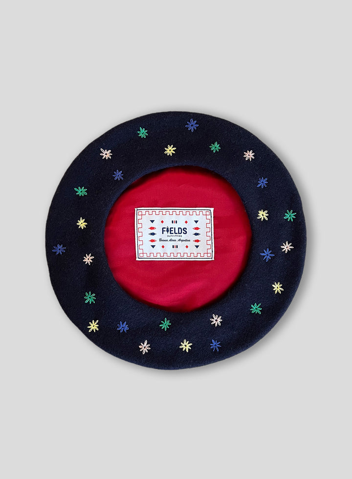 Embroidered Beret in Navy