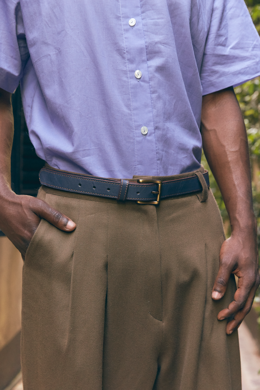 Navy Blue Leather Belt