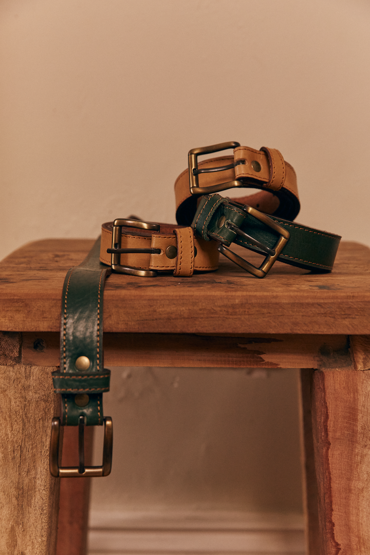 Dark Green Leather Belt