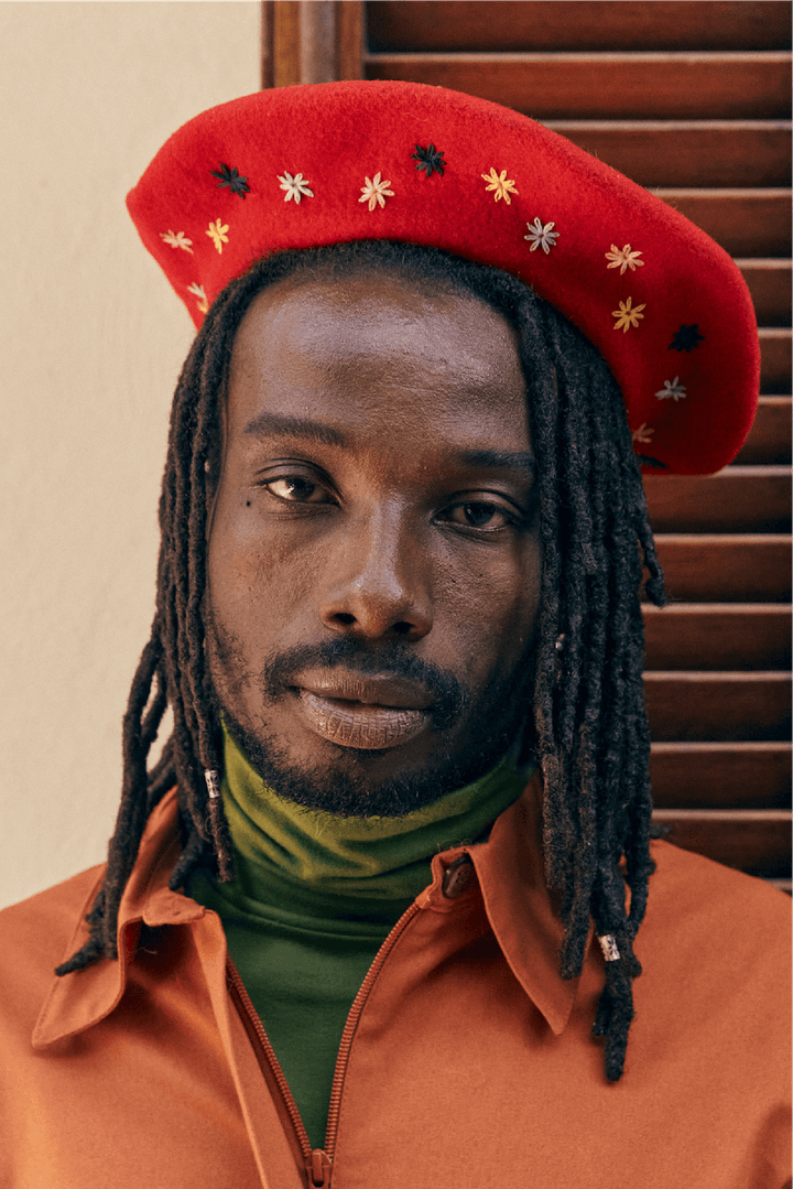 Embroidered Beret in Red