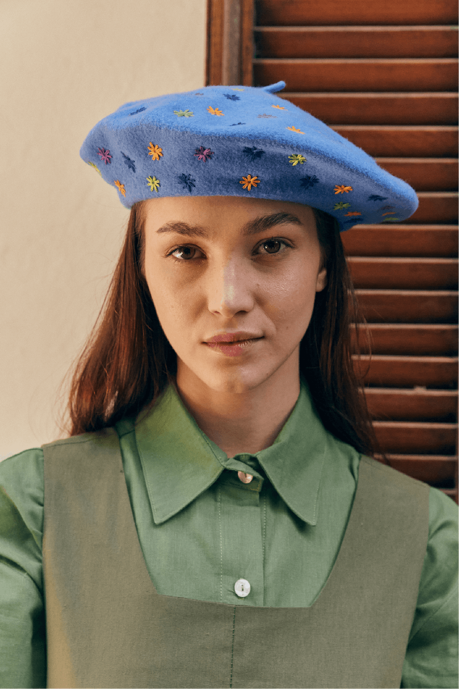 Embroidered Beret in Electric Blue