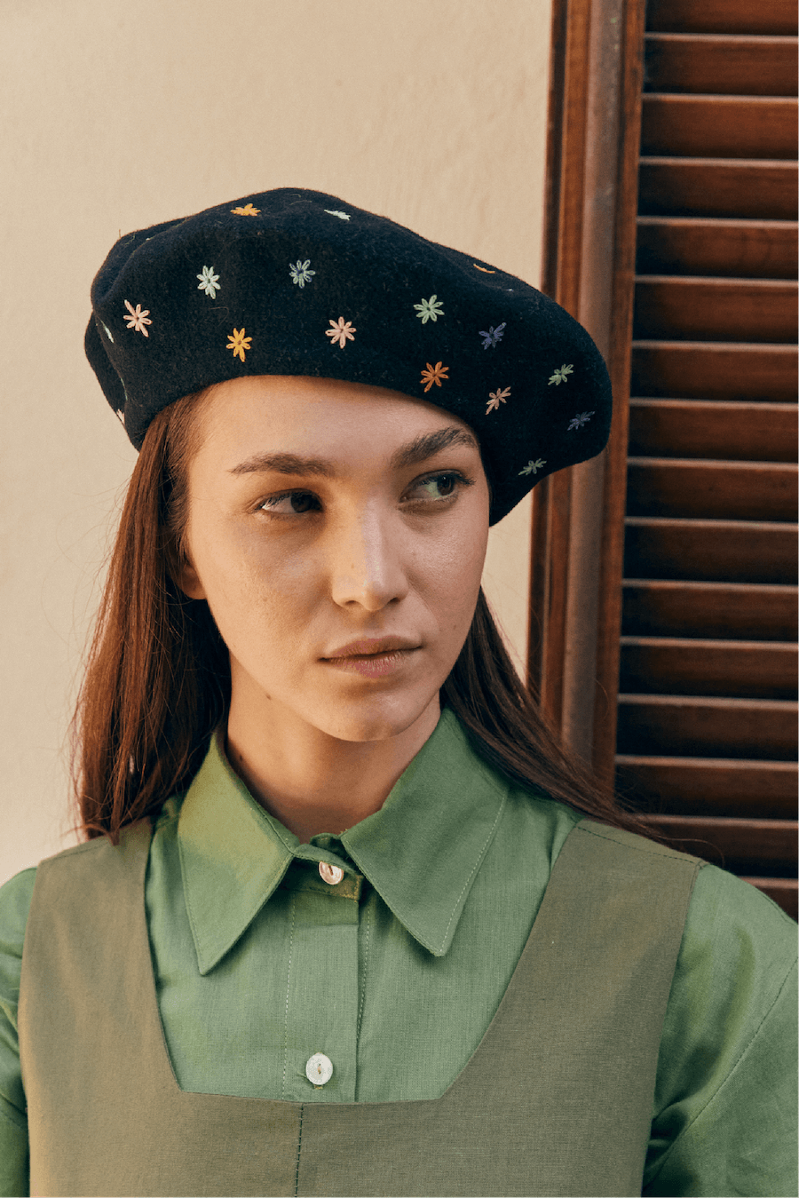 Embroidered Beret in Black