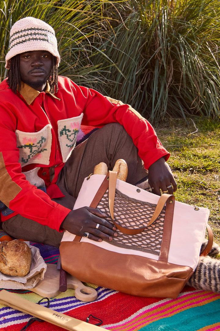 El Bolsón Coral Leather and Canvas Carryall