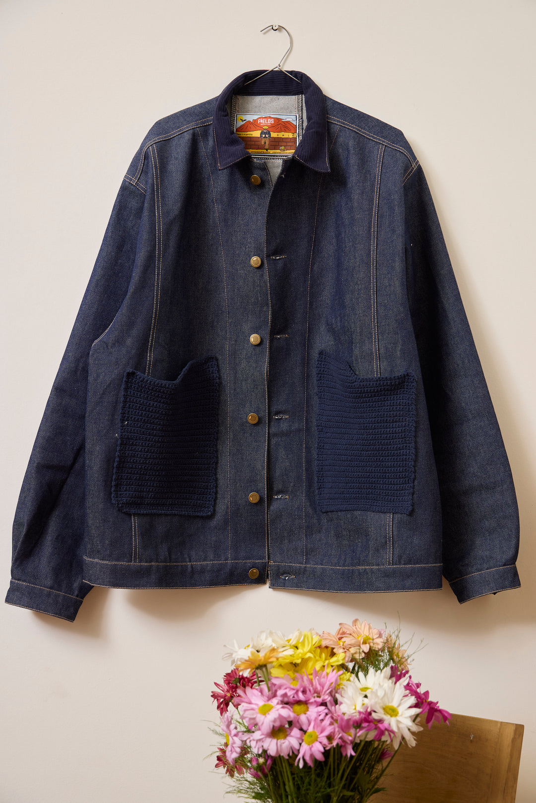 Navy Denim Crochet Jacket