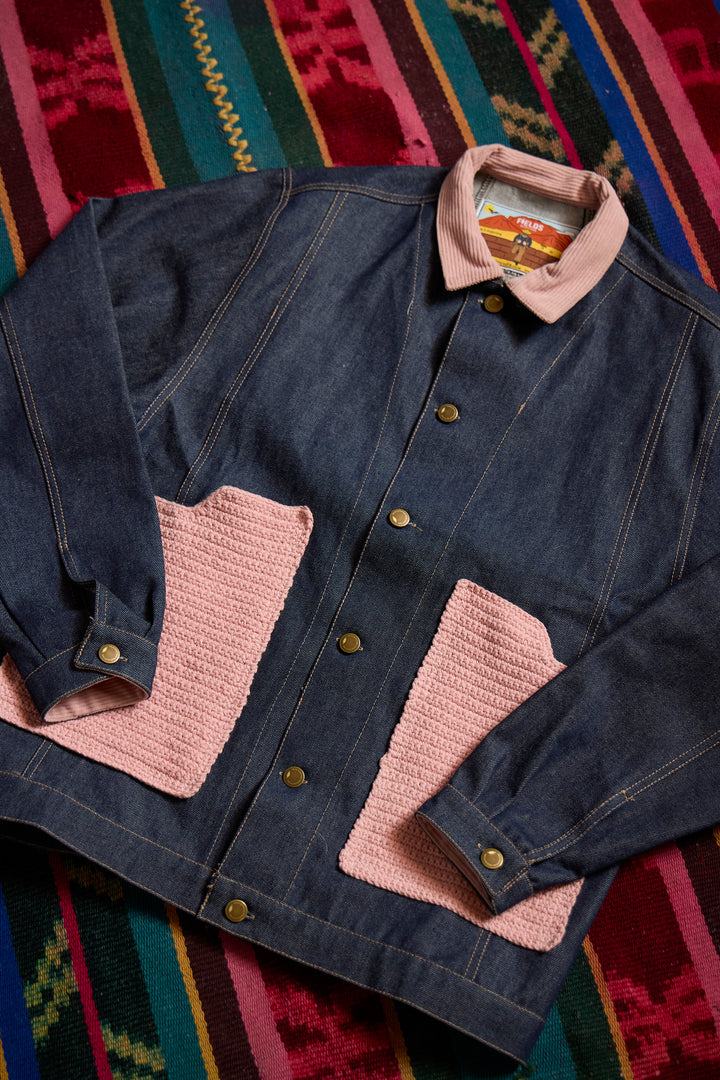 Pink Denim Crochet Jacket