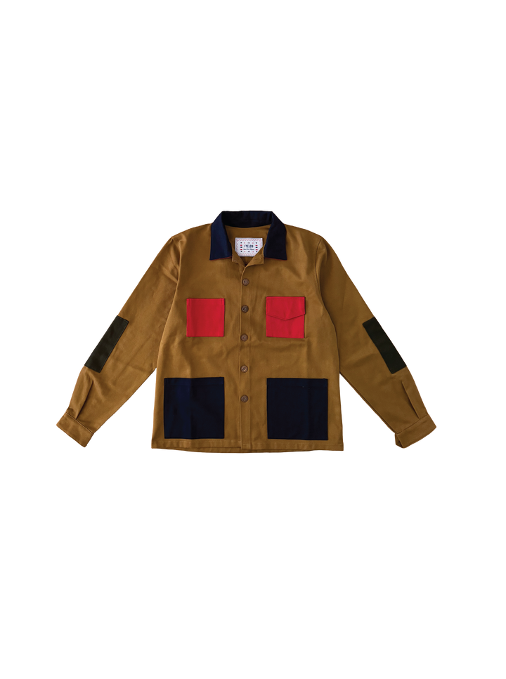 Tan Color Block Four Pocket Shirt Jacket