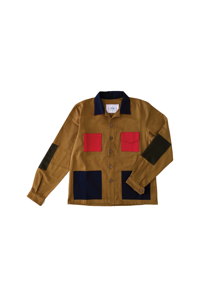 Tan Color Block Four Pocket Shirt Jacket