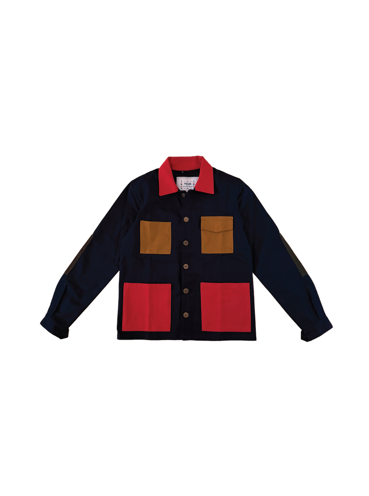 Navy Color Block Four Pocket Shirt Jacket