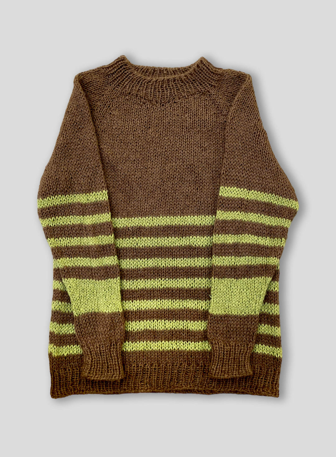 Brown and Green Hand-Knitted Llama Sweater