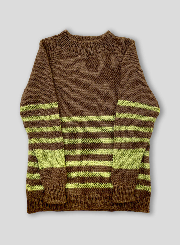 Brown and Green Hand-Knitted Llama Sweater