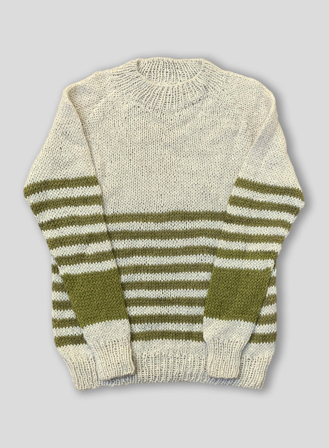 White and Green Hand-Knitted Llama Sweater