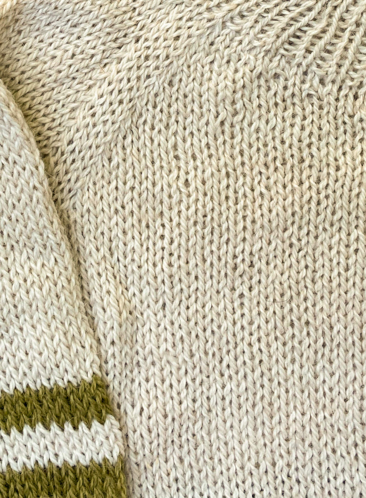 White and Green Hand-Knitted Llama Sweater